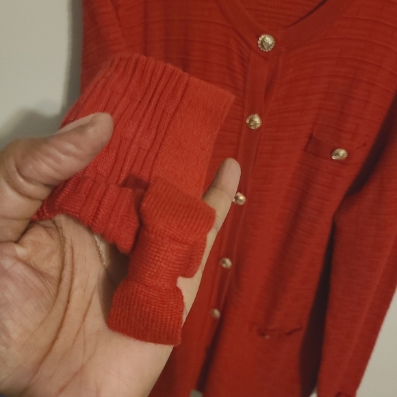 Karl Lagerfeld | Women's Classic Red Button-Down Cardigan Sweater (Size XL) - Picture 9 of 13